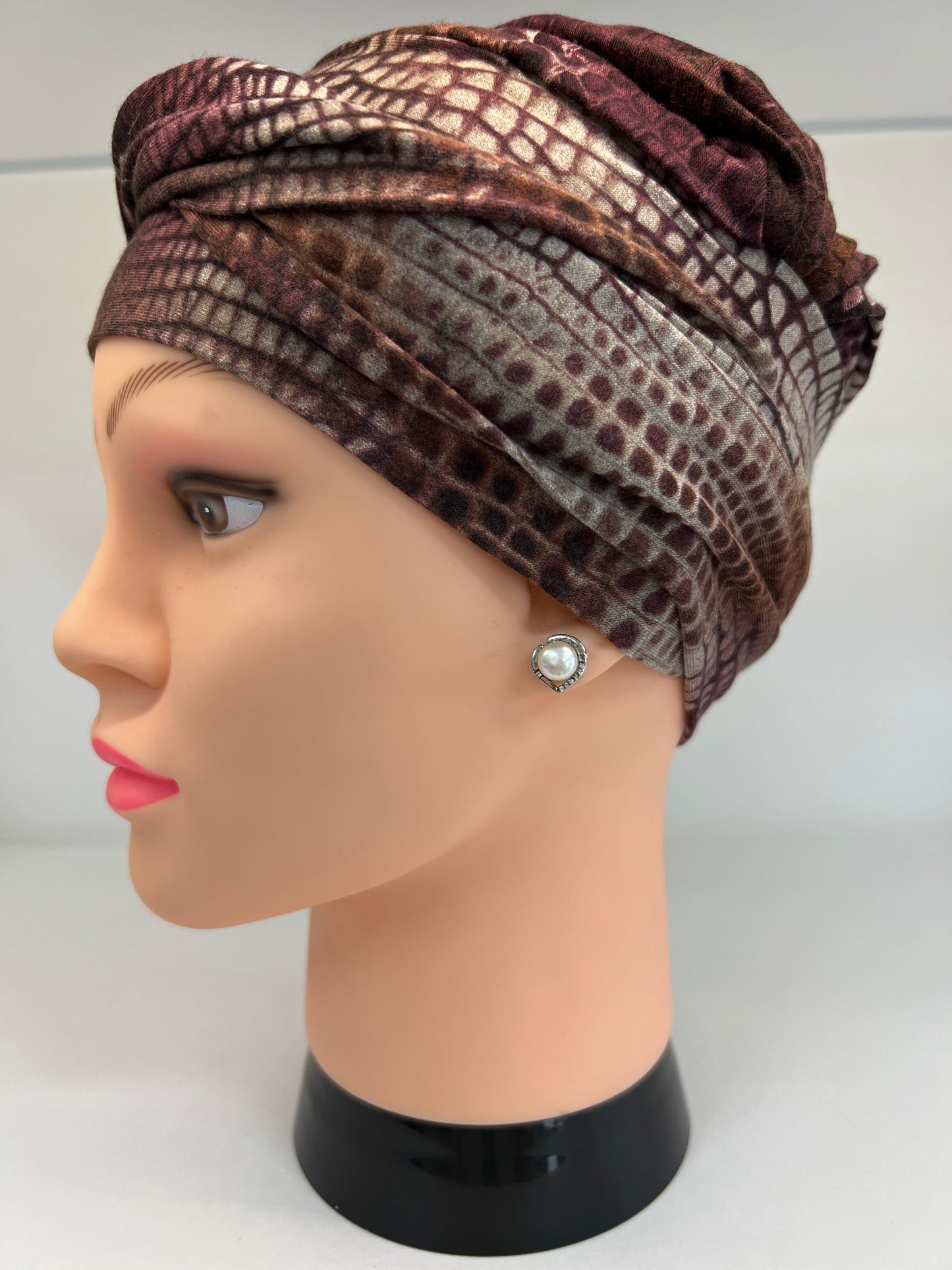 Bandana Annabel – Morbida Viscosa Pitonata Marron Bordeaux