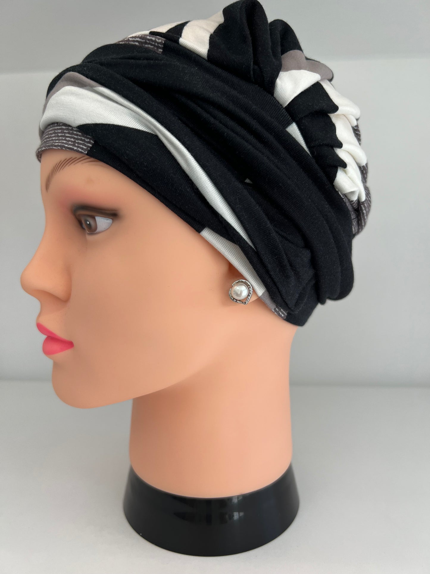 Turbante Alyssia – Comoda Viscosa Bianco Grigio